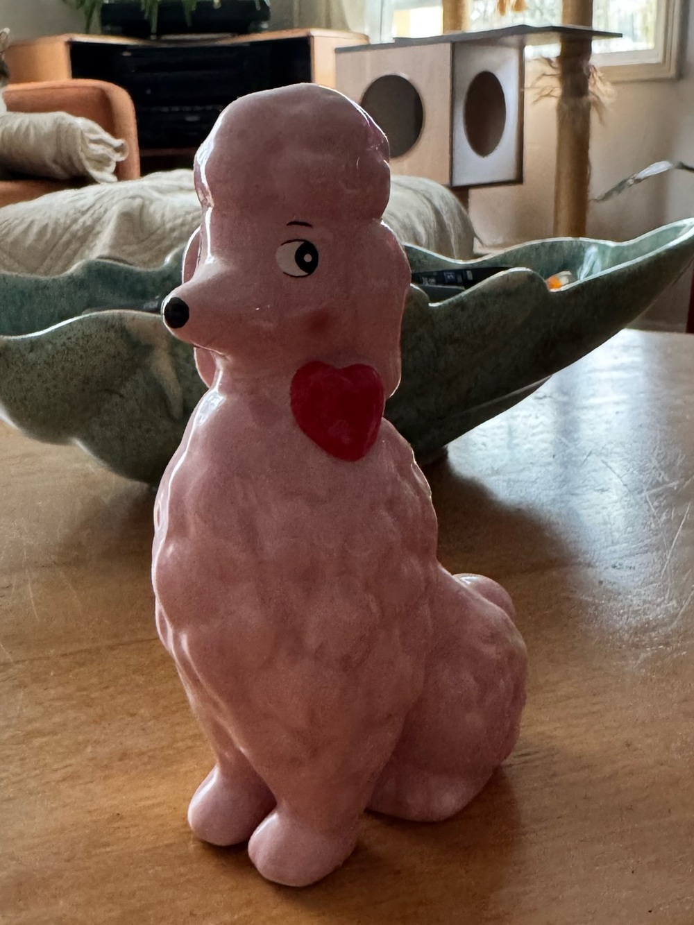 Cute Pink Poodle Figurine with Red Heart